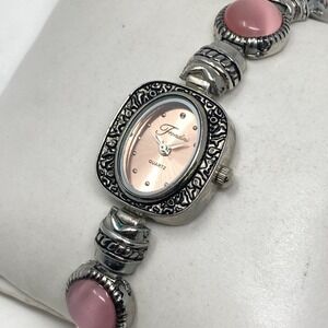 Fondini Watch Women 20mm Silver Tone Pink Cats Eye Toggle Clasp New Battery